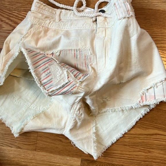 Free People Patchwork Distressed Cotton/Linen Drawstring Shorts Size 12 NWT - Picture 9 of 10